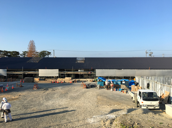 100メートルの折板屋根。